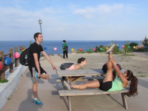 Team stretching…take notes Team Sky!
