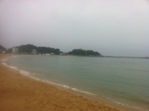 The world's most optimistic surfer, praying for some early morning waves. 