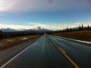 Lonely roads through Alaska but beautiful ones. 