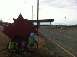 Arriving at a quiet Canadian border. I rode straight past the red light by mistake!